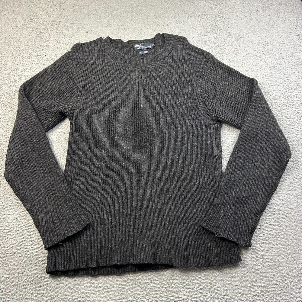 Vtg Polo Ralph Lauren Womens Lambswool Cashmere Sweater Crewneck Gray XL FLAWS